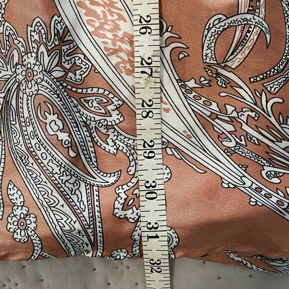 ACOA Satin Paisley Mini Dress in Rust & Cream with Side Tie & Cowl Neck | Size M - Picture 10 of 11